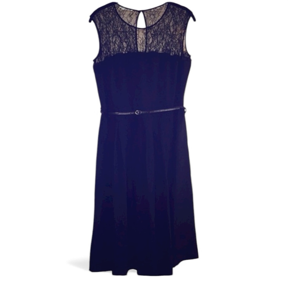 Calvin Klein Black Dress with Lace Top and Belt - Size 8 - Picture 4 of 5